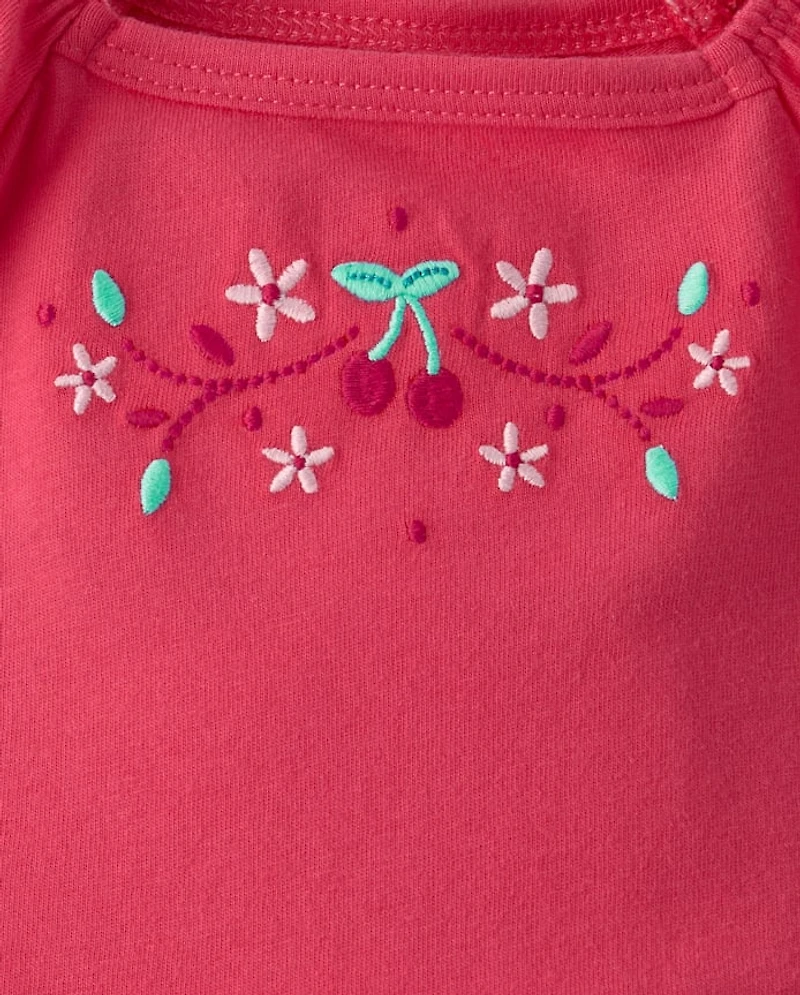 Baby Girls Embroidered Cherry Bubble Romper 2-Pack