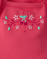 Baby Girls Embroidered Cherry Bubble Romper 2-Pack