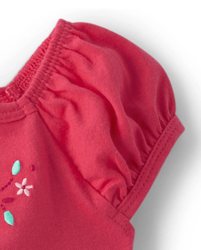 Baby Girls Embroidered Cherry Bubble Romper 2-Pack
