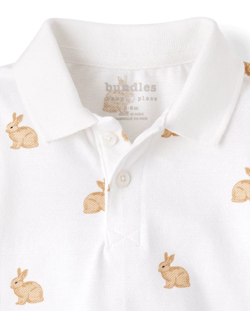 Baby Boys Bunny Polo Romper