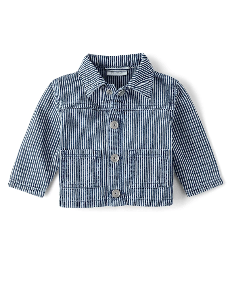 Baby Boys Railroad Striped Denim Jacket