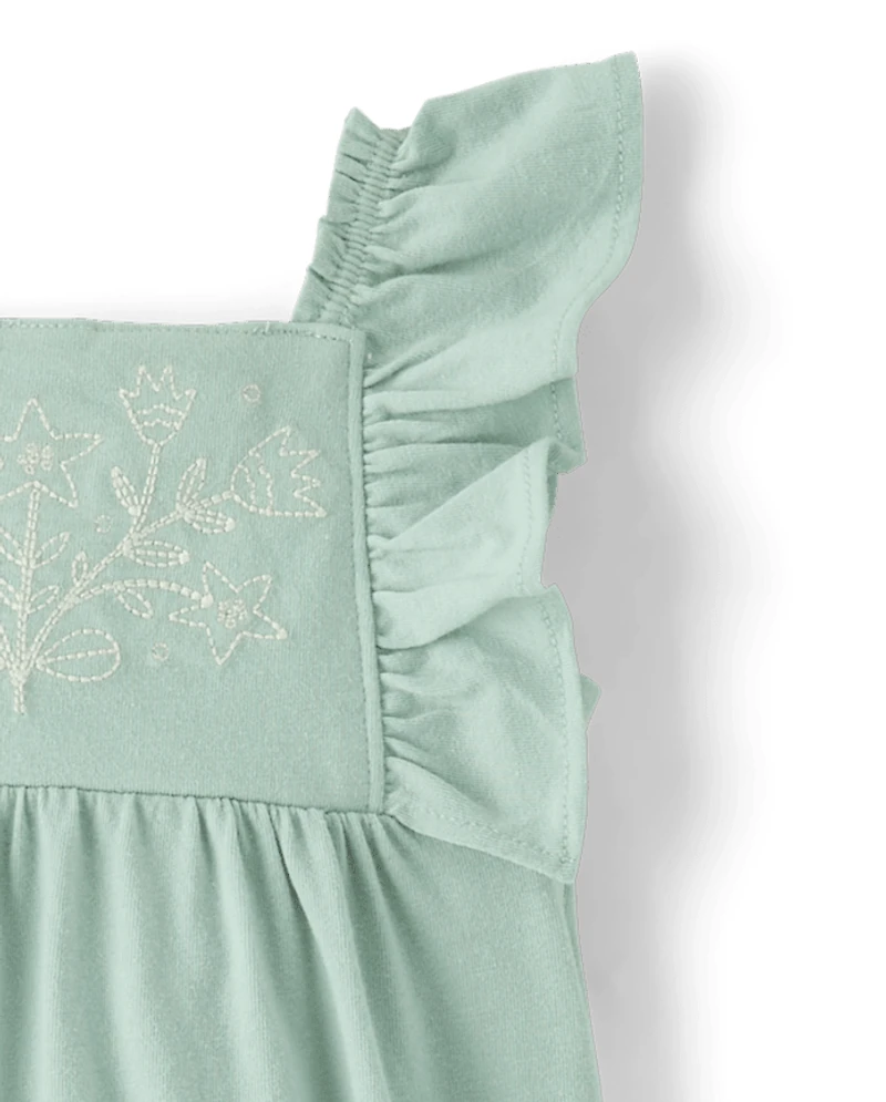 Baby Girls Embroidered Flutter Romper