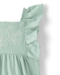 Baby Girls Embroidered Flutter Romper