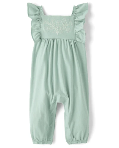 Baby Girls Embroidered Flutter Romper