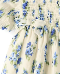 Baby Girls Mommy And Me Floral Bow Smocked Dress