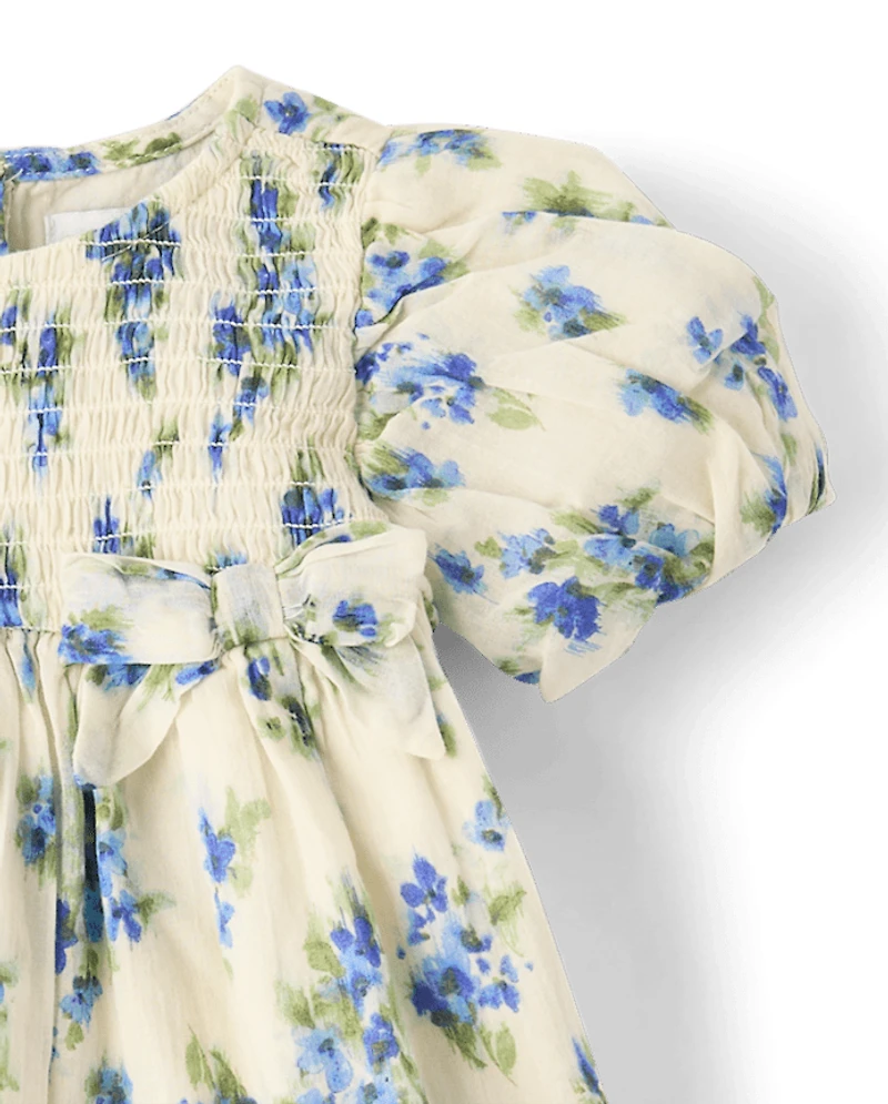 Baby Girls Mommy And Me Floral Bow Smocked Dress