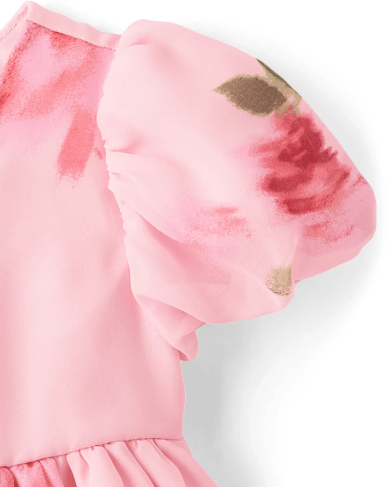 Baby Girls Floral Chiffon Fit And Flare Dress