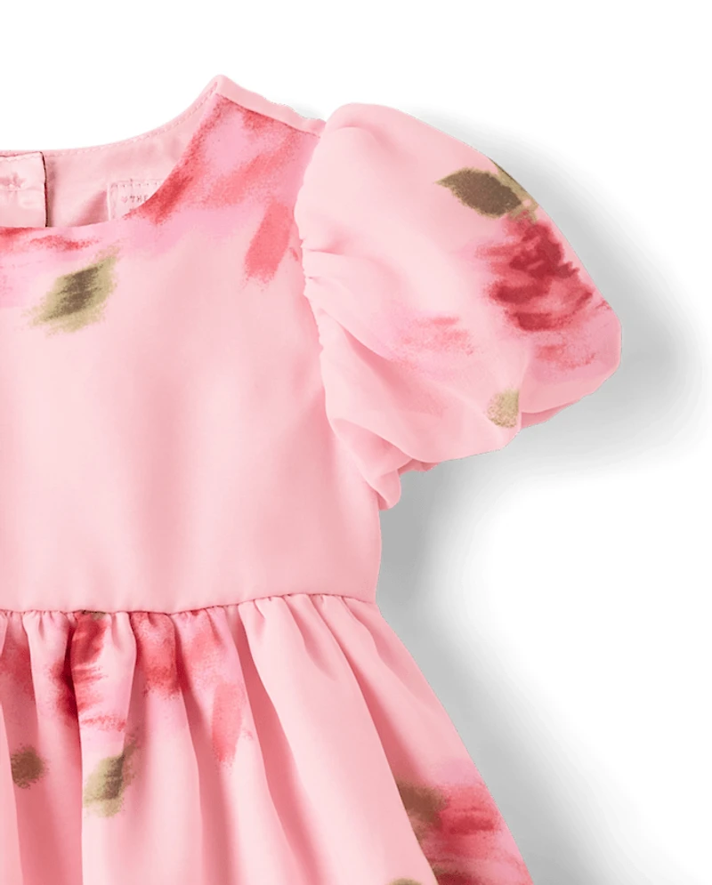 Baby Girls Floral Chiffon Fit And Flare Dress
