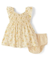 Baby Girls Floral Smocked Flutter Dress
