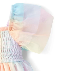Baby Girls Rainbow Smocked Mesh Flutter Dress