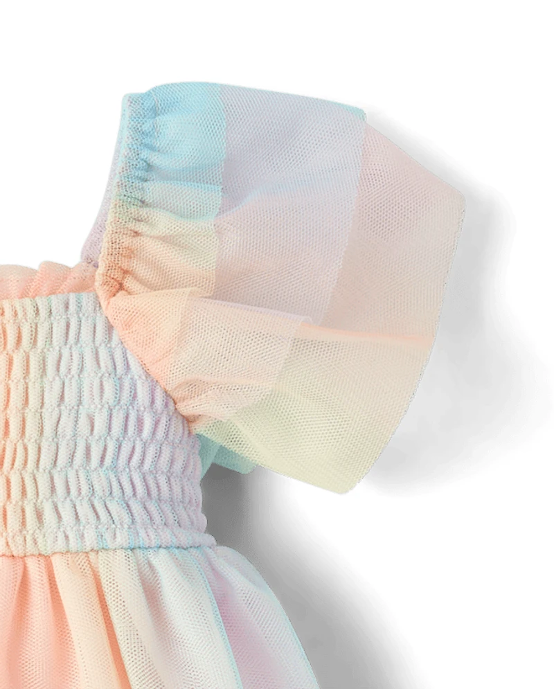 Baby Girls Rainbow Smocked Mesh Flutter Dress