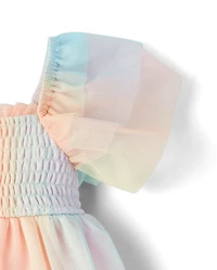 Baby Girls Rainbow Smocked Mesh Flutter Dress