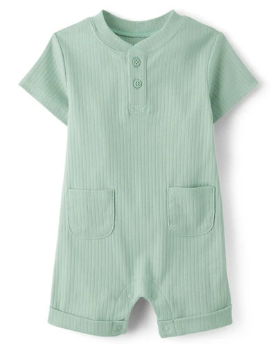 Baby Boys Roll Cuff Ribbed Romper