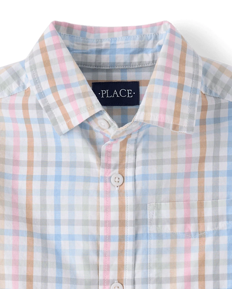 Boys Gingham Poplin Button Up Shirt