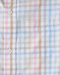 Chemise boutonnée en popeline vichy pour garçon