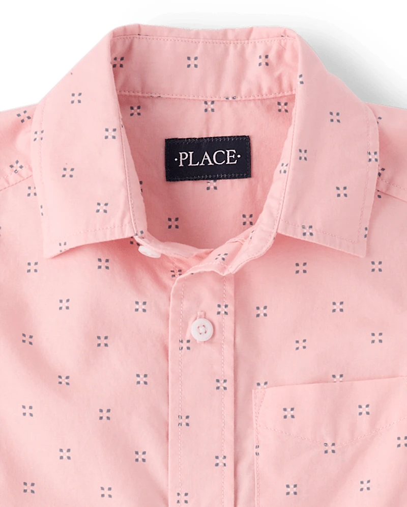 Boys Print Poplin Button Up Shirt