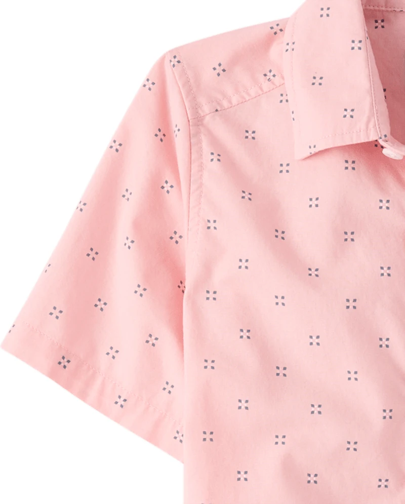 Boys Print Poplin Button Up Shirt