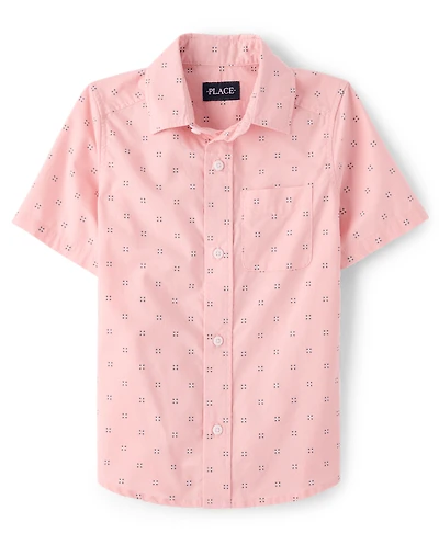 Boys Print Poplin Button Up Shirt