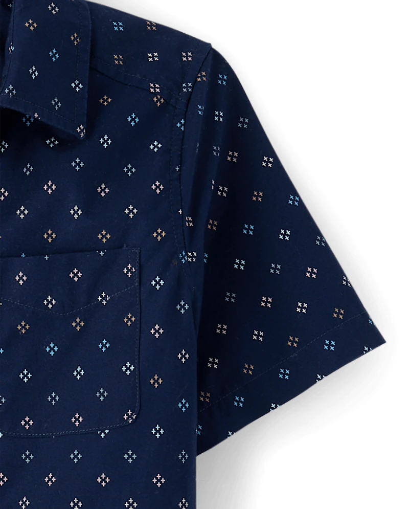 Boys Print Poplin Button Up Shirt