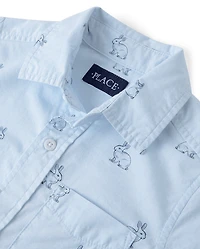 Chemise boutonnée en popeline à motifs lapins « Papa et moi » pour garçons