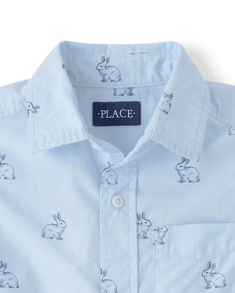 Boys Dad And Me Bunny Poplin Button Up Shirt