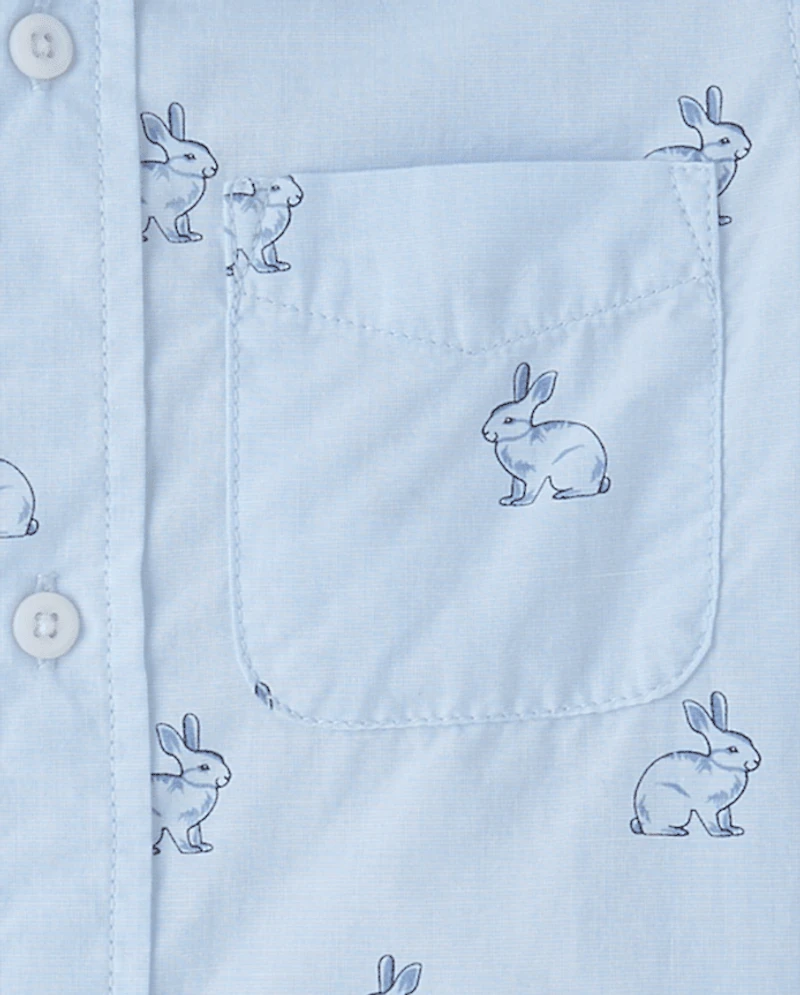 Boys Dad And Me Bunny Poplin Button Up Shirt