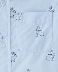 Boys Dad And Me Bunny Poplin Button Up Shirt