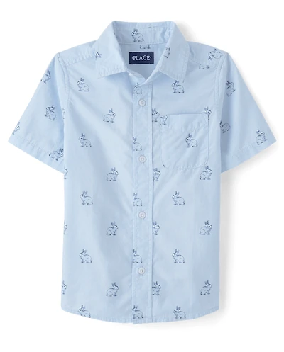 Boys Dad And Me Bunny Poplin Button Up Shirt