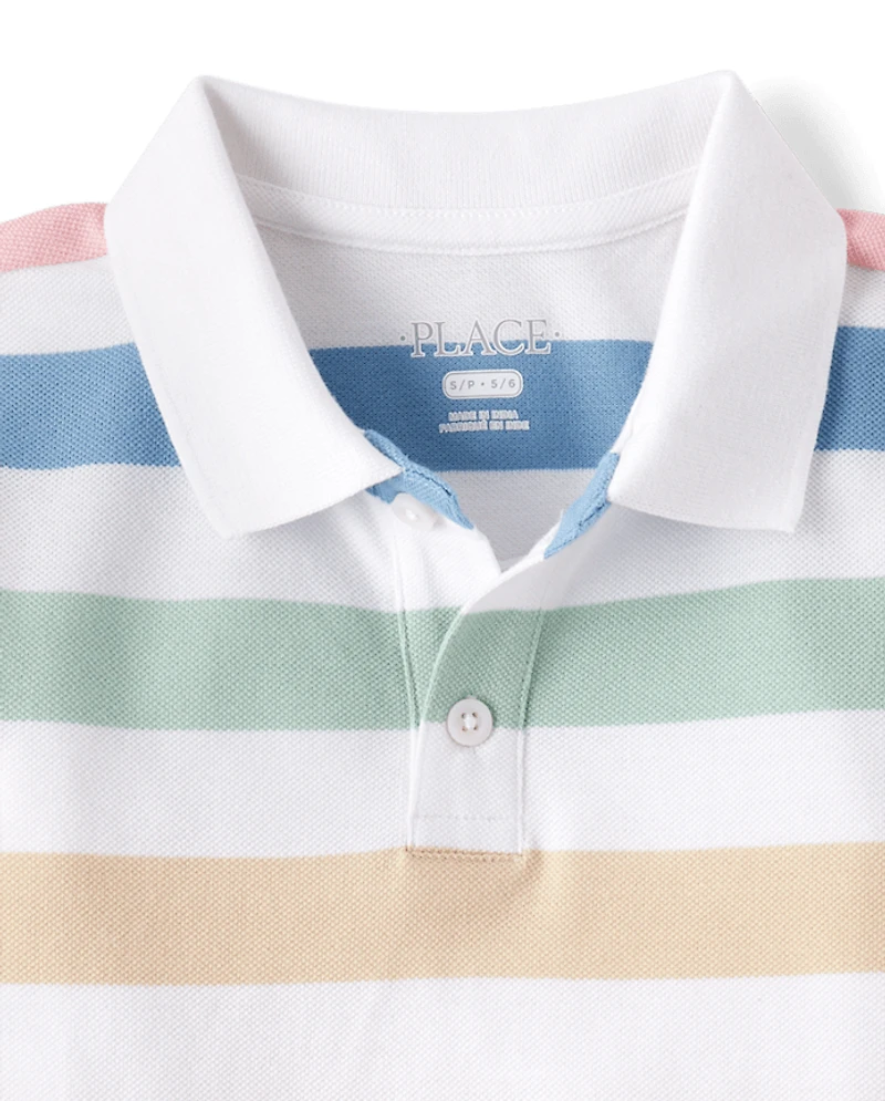 Boys Striped Soft Pique Polo