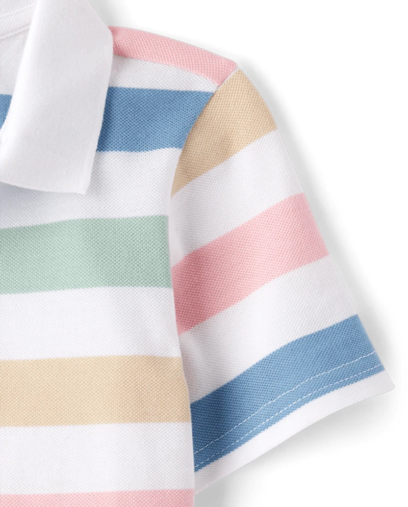 Boys Striped Soft Pique Polo