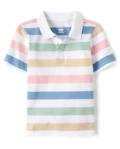 Boys Striped Soft Pique Polo