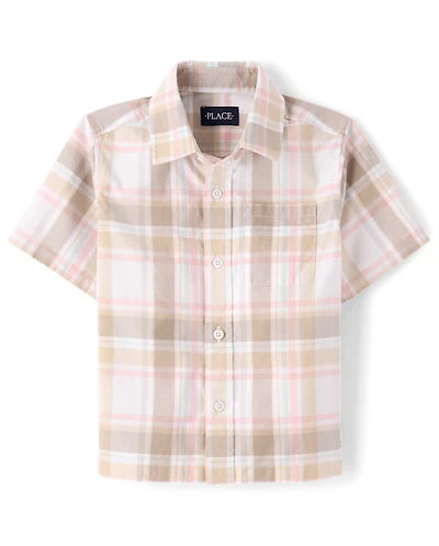 Boys Plaid Poplin Button Up Shirt