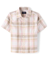 Boys Plaid Poplin Button Up Shirt