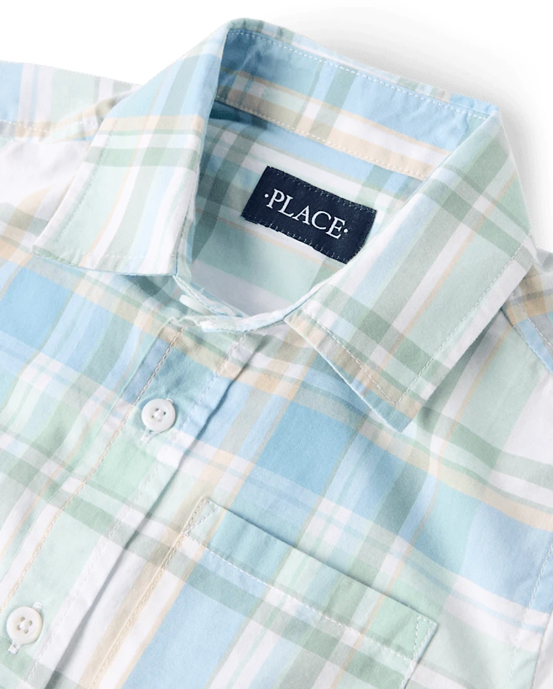 Boys Plaid Poplin Button Up Shirt