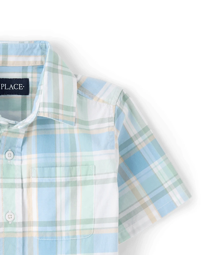 Boys Plaid Poplin Button Up Shirt