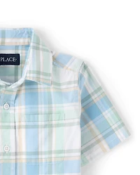 Boys Plaid Poplin Button Up Shirt