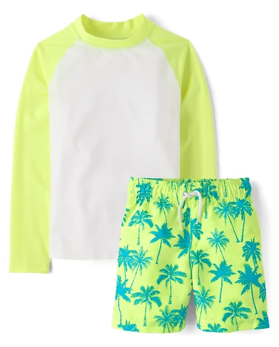 Boys Palm Tree Rashguard Swimsuit