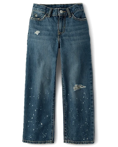 Boys Ripped Bleach Splatter Baggy Jeans