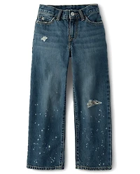 Boys Ripped Bleach Splatter Baggy Jeans