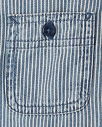 Boys Railroad Stripe Denim Button Up Shirt