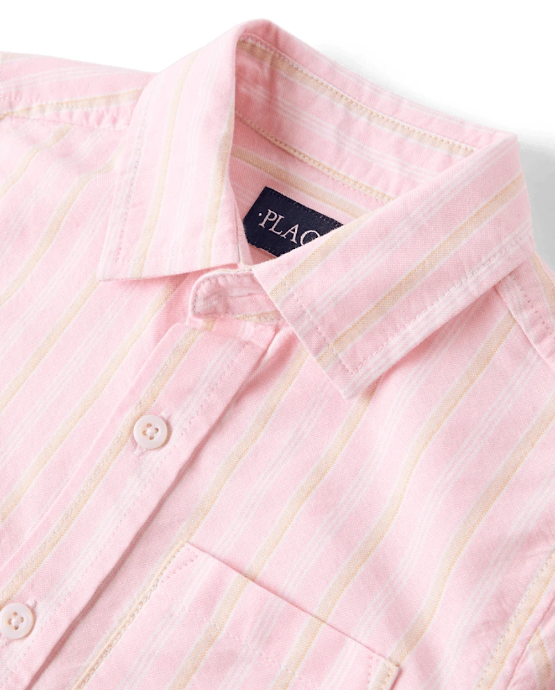 Boys Striped Oxford Button Up Shirt
