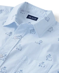 Mens Dad And Me Bunny Poplin Button Up Shirt