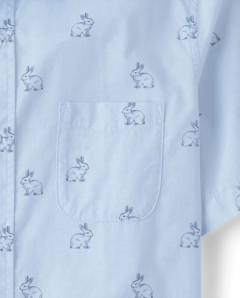 Mens Dad And Me Bunny Poplin Button Up Shirt