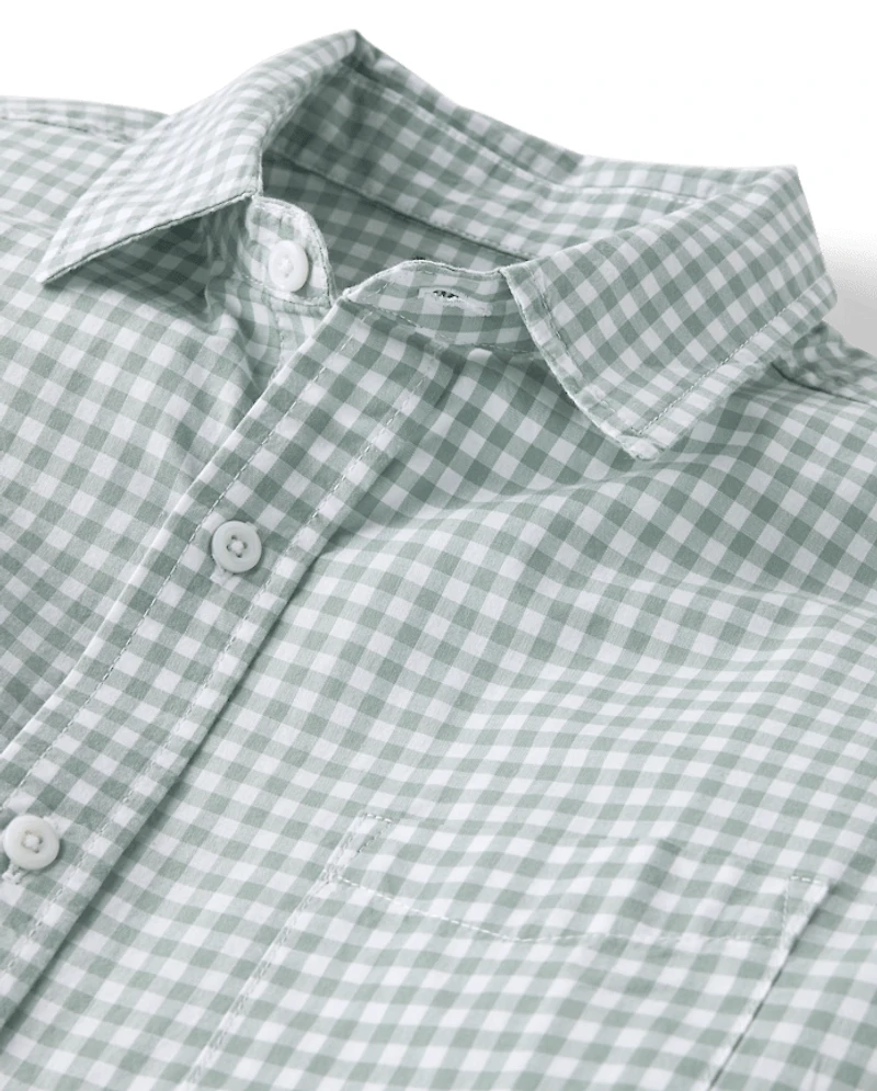 Chemise à carreaux vichy homme « Papa et moi » en popeline boutonnée