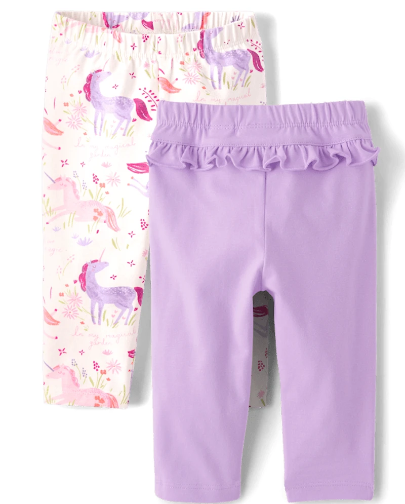 Baby Girls Unicorn Ruffle Leggings 2-Pack
