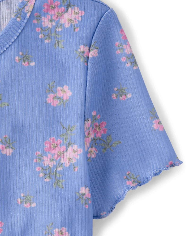 Pyjama côtelé à fleurs pour filles