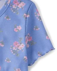 Pyjama côtelé à fleurs pour filles