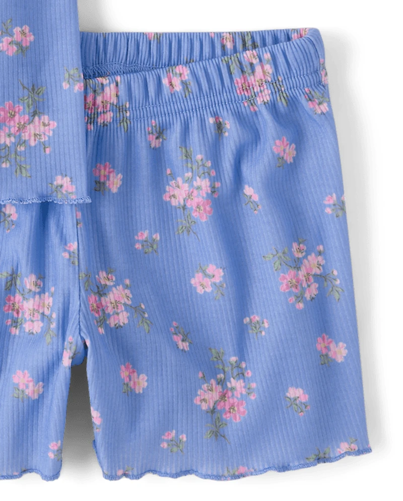 Girls Floral Ribbed Pajamas