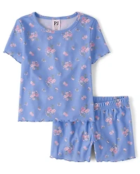 Girls Floral Ribbed Pajamas