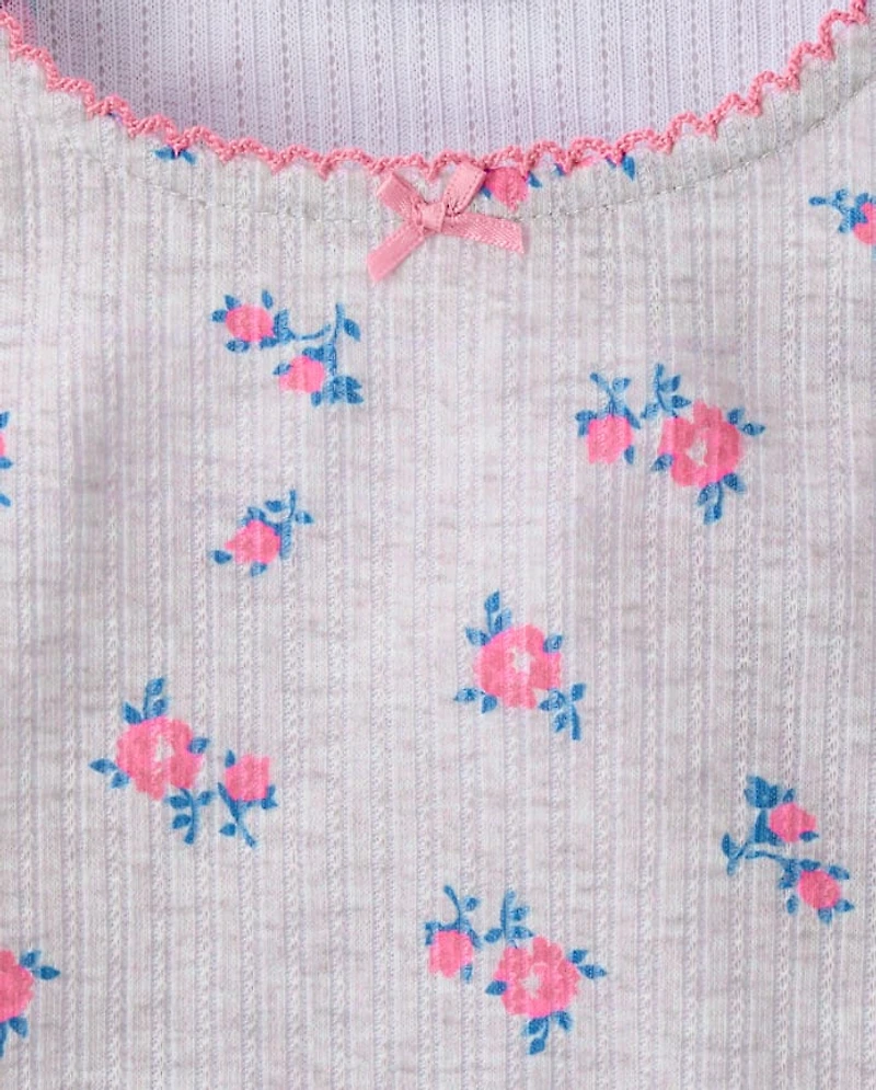 Girls Floral Lettuce Pointelle Pajamas